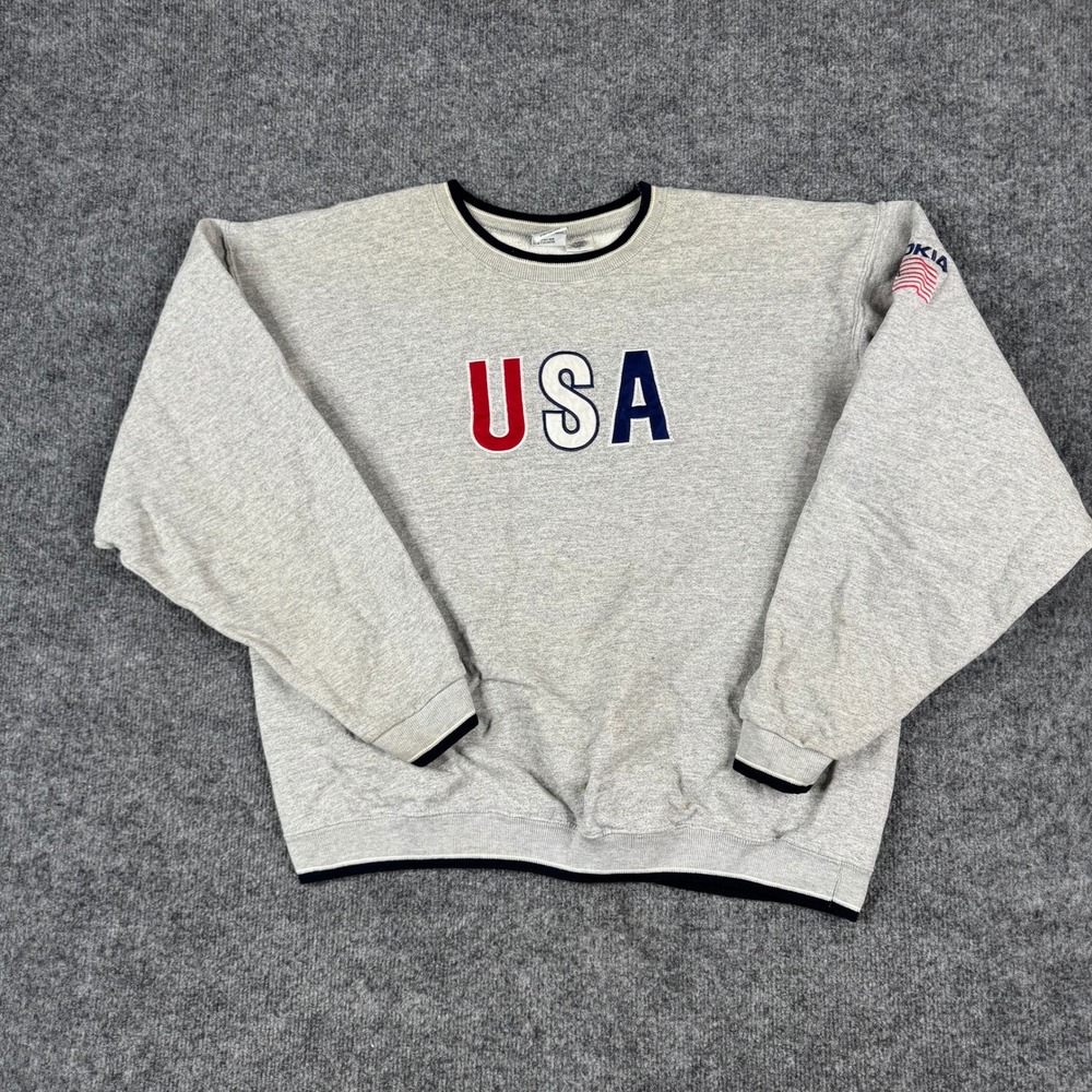 Cotton Deluxe Casuals Sweatshirt Mens Size L Gray USA Nokia Graphic Crewneck USA